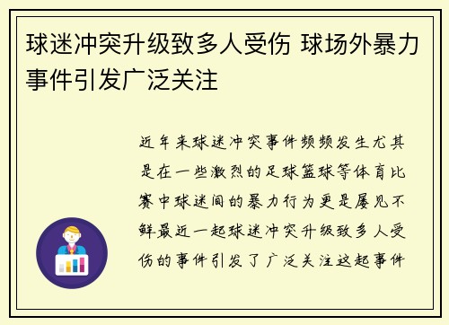 球迷冲突升级致多人受伤 球场外暴力事件引发广泛关注