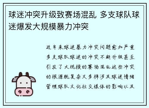 球迷冲突升级致赛场混乱 多支球队球迷爆发大规模暴力冲突
